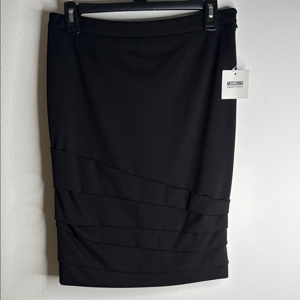 Moschino Vintage Black Draped Midi Pencil Skirt | Size 6 | NWT | Silk Lined